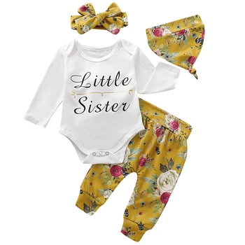2019 Baby Spring Autumn Clothing 0-18M Infant Baby Girls Clothes Set White Letter Romper +Floral Pants+Cap+Headband 4pcs Outfit 
2019 Baby Spring Autumn Clothing 0-18M Infant Baby Girls Clothes Set White Letter Romper +Floral Pants+Cap+Headband 4pcs Outfit