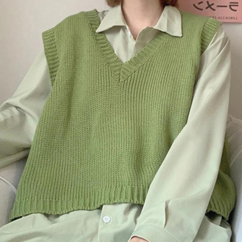 Осень 2021 Новинка Зеленый ленивый свитер жилет Модный супер огонь для женщин |