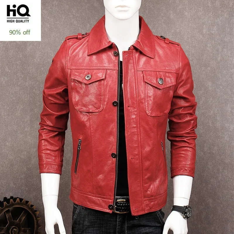 Autumn New Men Goatskin Genuine Leather Jacket Korean Brand Slim Fit Causal Pockets Single Breasted Red Leather Coat Plus Size
Autumn New Men Goatskin Genuine Leather Jacket Korean Brand Slim Fit Causal Pockets Single Breasted Red Leather Coat Plus Size