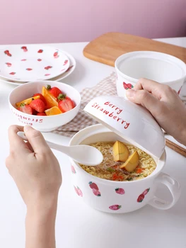 Cartoon Cute Strawberry Classical Creative Instant Noodles Bowl With Lid Ceramic Bowl Cute Student Job Bowl Soup Bowl
Cartoon Cute Strawberry Classical Creative Instant Noodles Bowl With Lid Ceramic Bowl Cute Student Job Bowl Soup Bowl