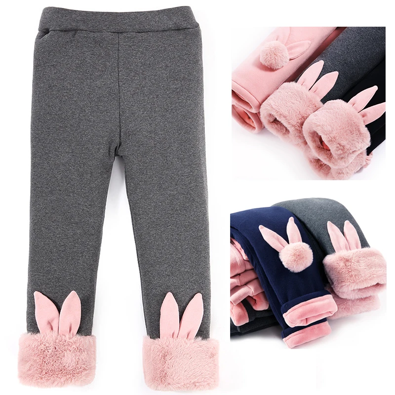 Baby girl winter trousers pure cotton leggings rabbit cute warm pants plus velvet thick | Мать и ребенок
