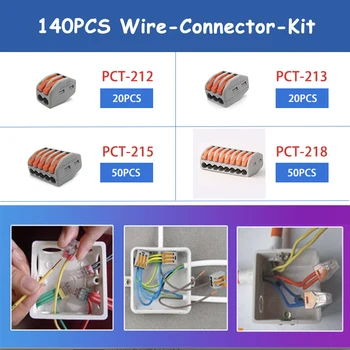140PCS/SET 2 3 5 8 Pin Cable Wire Connector Assortment Kit Conductor Terminal Block With Lever 0.08-2.5mm2 Colorful Home DIY LED
140PCS/SET 2 3 5 8 Pin Cable Wire Connector Assortment Kit Conductor Terminal Block With Lever 0.08-2.5mm2 Colorful Home DIY LED