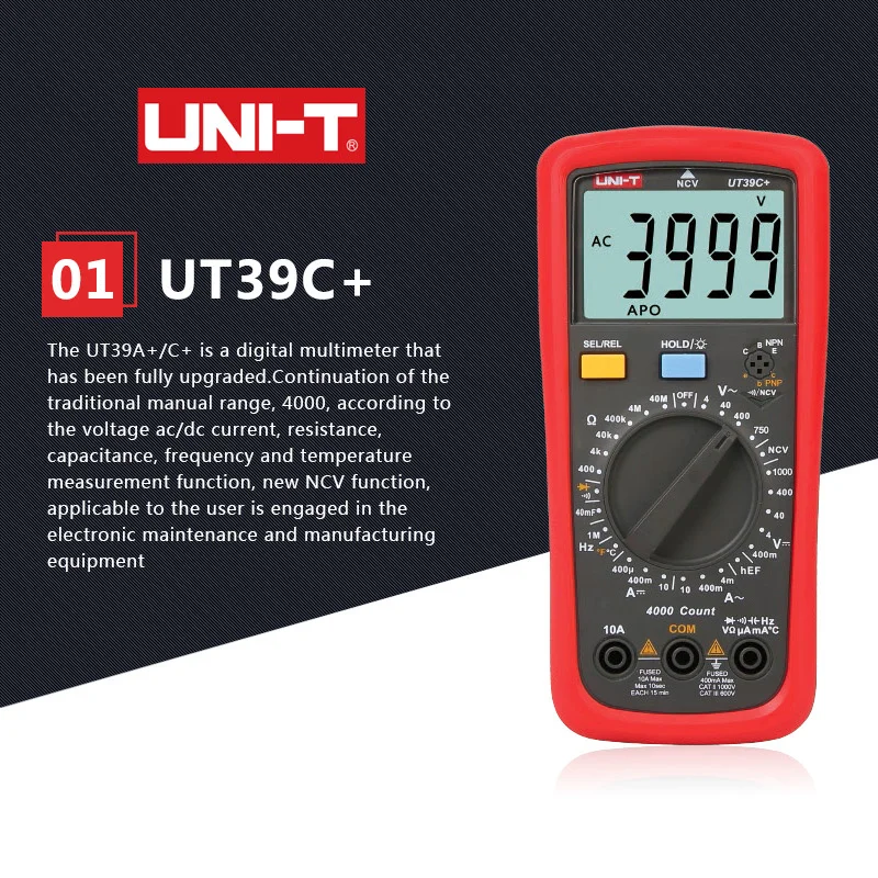 UNI-T UT39A+/UT39C+ Digital Multimeter Auto Range Tester Update from UT39A/UT39C AC DC V/A Ohm Temp Hz Tester UT39A+/UT39C+
UNI-T UT39A+/UT39C+ Digital Multimeter Auto Range Tester Update from UT39A/UT39C AC DC V/A Ohm Temp Hz Tester UT39A+/UT39C+