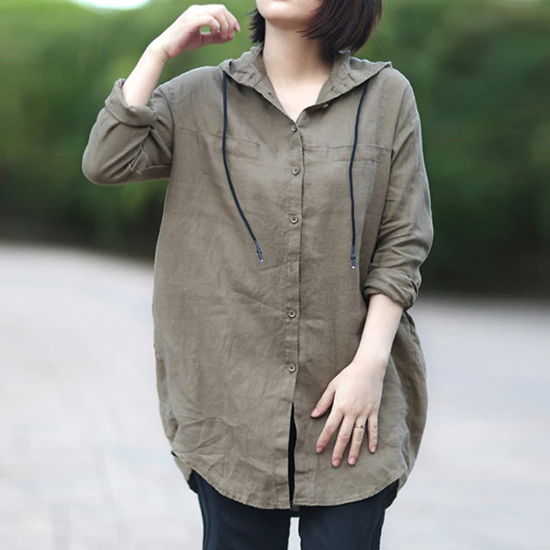 Johnature 2019 New Korean Loose Leisure Single Breasted Hooded Top Blouse Autumn Simple Comfortable Long Sleeve Women Long Shirt Johnature 2019 New Korean Loose Leisure Single Breasted Hooded Top Blouse Autumn Simple Comfortable Long Sleeve Women Long Shirt