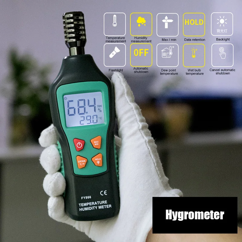 Digital Temperature Humidity Thermometer Hygrometer Mini Handheld Weather Station Wet Bulb Dew Point Meter with Backlight PUO88
Digital Temperature Humidity Thermometer Hygrometer Mini Handheld Weather Station Wet Bulb Dew Point Meter with Backlight PUO88