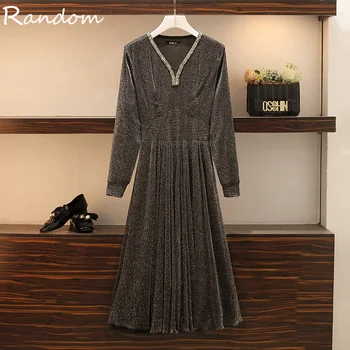 Plus Size Women Sequin Party Dress Autumn 2020 Fashion V Neck Long Sleeve High Waist Pleated Bandage Long Dresses Fall Big Cloth 
Plus Size Women Sequin Party Dress Autumn 2020 Fashion V Neck Long Sleeve High Waist Pleated Bandage Long Dresses Fall Big Cloth