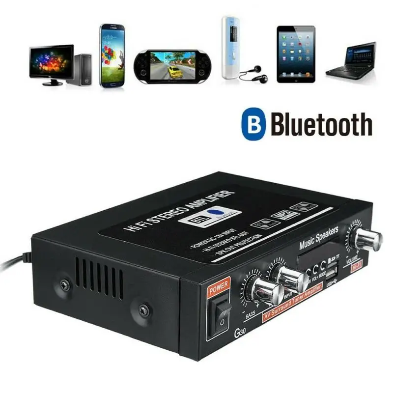 Цифровой усилитель для автомобиля и дома 800 Вт Hi-Fi Bluetooth стерео аудио TF карта AUX