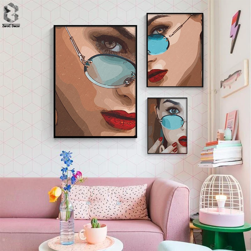 Модная девушка с очками плакаты настенная Картина на холсте модные