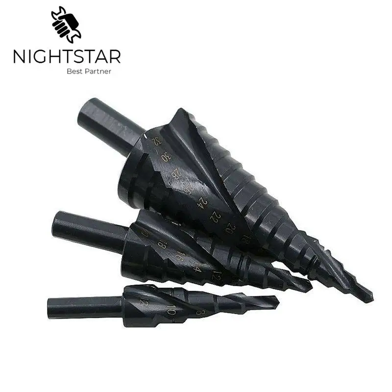 3Pcs HSS Spiral Grooved Stepped Drills 4-12mm 4-20mm 4-32mm Hex Shank Nitriding Black Conical Cone Power Drill Professional
3Pcs HSS Spiral Grooved Stepped Drills 4-12mm 4-20mm 4-32mm Hex Shank Nitriding Black Conical Cone Power Drill Professional
