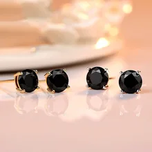 Luxo feminino pequeno preto brincos redondos bonito prata amarelo ouro brincos do parafuso prisioneiro moda zircon pedra casamento brincos para mulher(China)