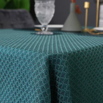 

American green jacquard rectangular tablecloth, simple modern polyester-cotton dining table cover, fan pattern tablecloth tablec