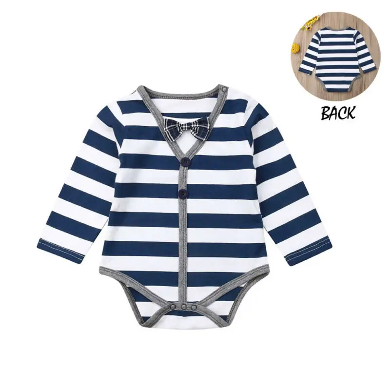 0-24 Months Baby Boy Soft Cotton Clothes Stripe Button Romper V-neck Jumpsuit Long Sleeve Playsuit Bowknot Outfit Clothes
0-24 Months Baby Boy Soft Cotton Clothes Stripe Button Romper V-neck Jumpsuit Long Sleeve Playsuit Bowknot Outfit Clothes