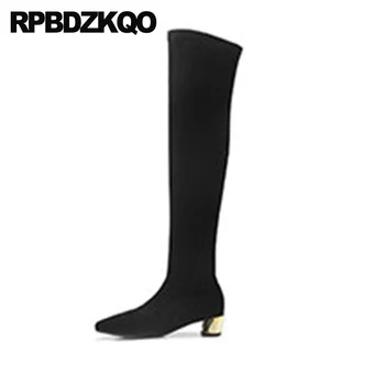 thigh high slip on over the knee women boots winter 2019 chunky fashion black thick pointed toe heel shoes fur suede long tall 
thigh high slip on over the knee women boots winter 2019 chunky fashion black thick pointed toe heel shoes fur suede long tall