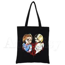 

Chucky Women Handbags Canvas Tote Shopping Bags Reusable Shopping Bag Eco Foldable Black