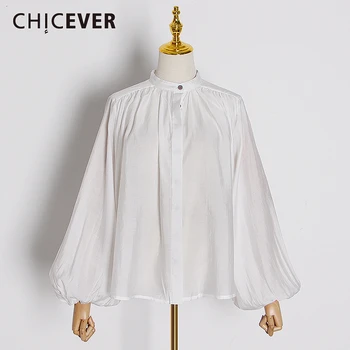 CHICEVER Casual White Ruched Blouses For Women Stand Collar Lantern Long Sleeve Autumn Shirt Female Fashion Clothes 2020 New
CHICEVER Casual White Ruched Blouses For Women Stand Collar Lantern Long Sleeve Autumn Shirt Female Fashion Clothes 2020 New