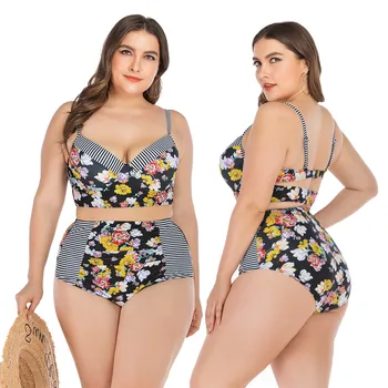 Swimwear Women 2020 Plus Size Two Pieces Flower Print Bathing Top With High Waisted Bottom Bikini Set maillot de bain femme L42
Swimwear Women 2020 Plus Size Two Pieces Flower Print Bathing Top With High Waisted Bottom Bikini Set maillot de bain femme L42