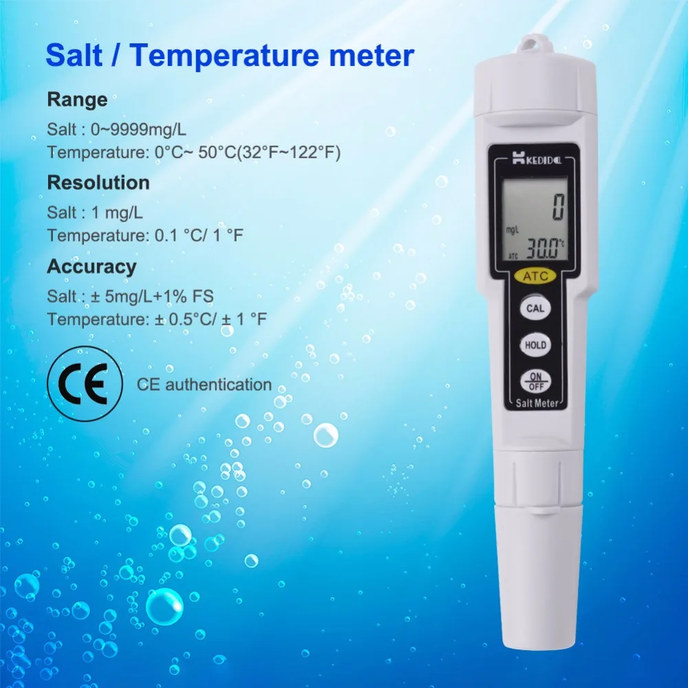 

Salt Meter Digital Salinometer Waterproof Test Range 0-9999mg/L 0-5.0% Water Salinity Tester Brackish CT-3086 CT-3081 CT-3080