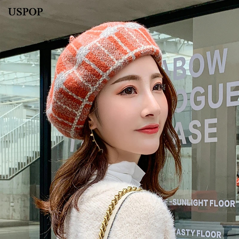 Фото USPOP 2019 Women wool Berets square jacquard beret hat thick warm winter hats fashion painter | Аксессуары для одежды