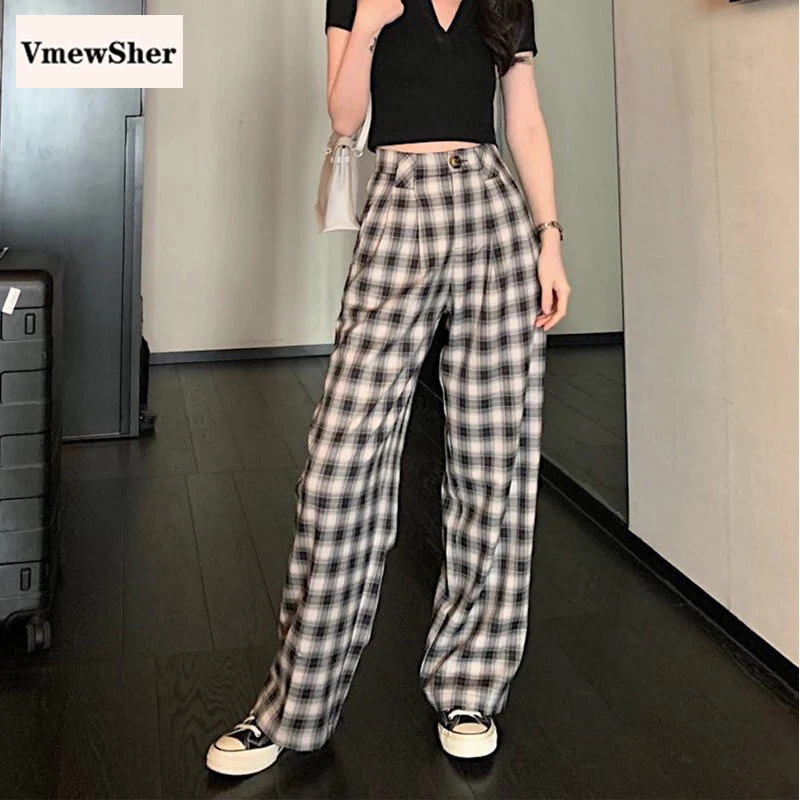 VmewSher New Spring Summer Women Pants Long Black Plaid Wide Leg Loose Female Pants Fashion Elegant Casual Trouser Streetwear
VmewSher New Spring Summer Women Pants Long Black Plaid Wide Leg Loose Female Pants Fashion Elegant Casual Trouser Streetwear