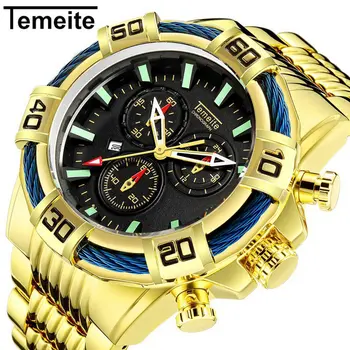 TEMEITE Sports Quartz Watch Men Golden Stainless Steel Strap Auto Date Big Case Military Mens Watches Top Brand Luxury Clock
TEMEITE Sports Quartz Watch Men Golden Stainless Steel Strap Auto Date Big Case Military Mens Watches Top Brand Luxury Clock