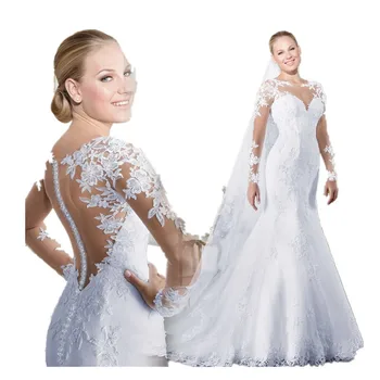 Lace Wedding Dresses Long Sleeves Mermaid Elegant Floor Length Sheer See Through Back Sexy Bridal Gowns Fall Winter 2020 
Lace Wedding Dresses Long Sleeves Mermaid Elegant Floor Length Sheer See Through Back Sexy Bridal Gowns Fall Winter 2020