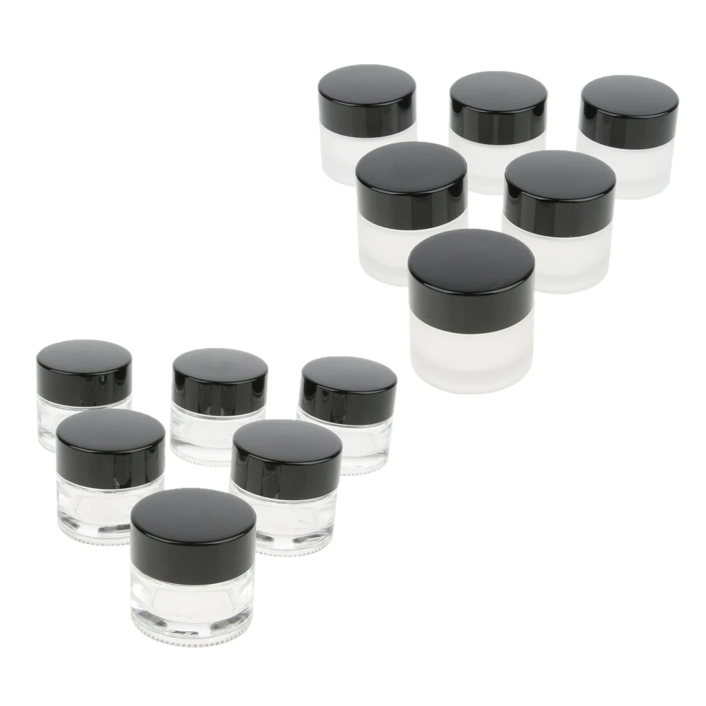 6 Pcs 5 Gram Black Lid Glass Makeup Cosmetic Cream Sample Jar Containers