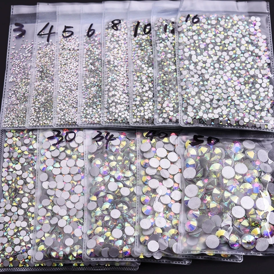 

Super Glitter Crystal AB Non Hotfix Rhinestones SS3-SS50 FlatBack Strass Sewing&Fabric Garment Nail Art Rhinestones Decorations