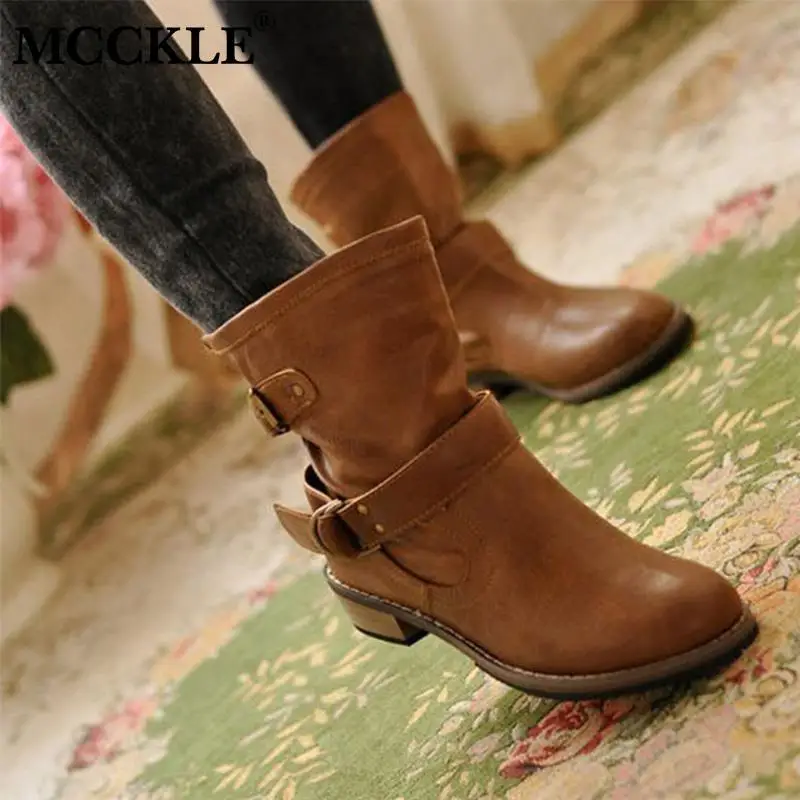 MCCKLE Women Ankle Boots Mid Heels Autumn Retro Buckle Strap Ladies Women's Slip On Short Boot Female Sewing Shoes Woman
MCCKLE Women Ankle Boots Mid Heels Autumn Retro Buckle Strap Ladies Women's Slip On Short Boot Female Sewing Shoes Woman