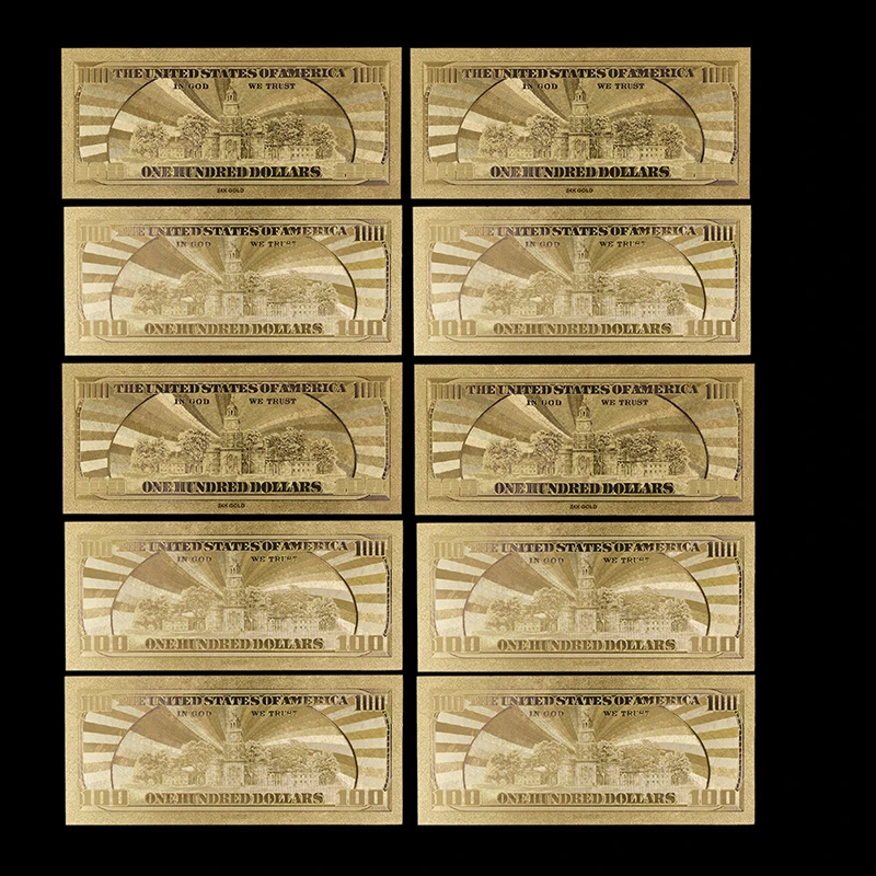 Description Picture 5 of item10Pcs/Lot Commemorative Gold Banknotes 100 Dollar USA Currency Bill Fake Paper Money Coin Medal 24k United States OF America