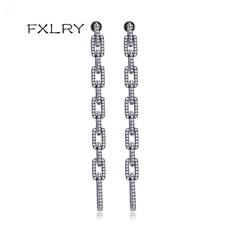 

FXLRY Personality Design Top Quality Micro Inlay AAA Zircon Long Tail Simple Chain Earrings For Women Luxury JEWELRY