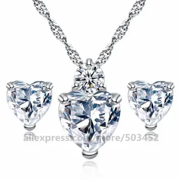 150sets/lot Hot Sells Zircon Heart Pendant Chain Necklace Bride Accessories Ketting Necklace With Earring Set Necklace For women
150sets/lot Hot Sells Zircon Heart Pendant Chain Necklace Bride Accessories Ketting Necklace With Earring Set Necklace For women