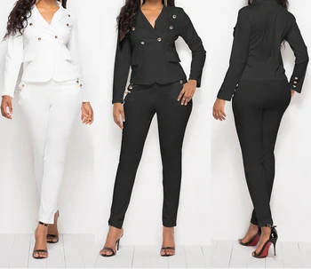 2020 Autumn Office Lady Women's Suit 2 Piece Set Short Blazer Jacket Top And Pencil Pants Suits Black White Buttoned Work Sets
2020 Autumn Office Lady Women's Suit 2 Piece Set Short Blazer Jacket Top And Pencil Pants Suits Black White Buttoned Work Sets