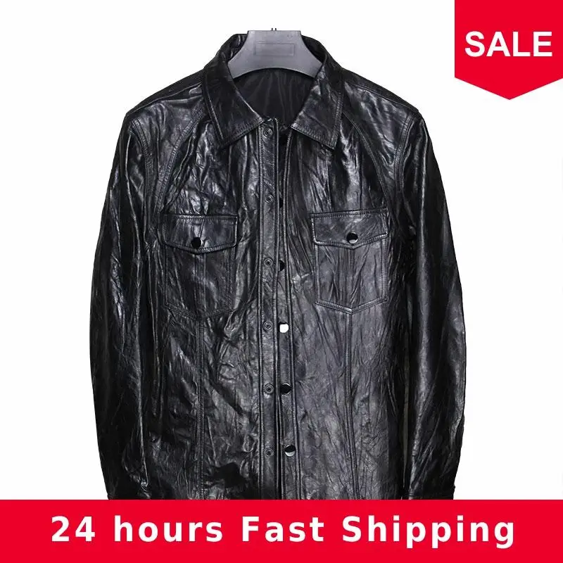 2020 Black Men Slim Fit Leahter Shirt Plus Size XXXL Genuine Thin Sheepskin Russian Spring Single Breasted Natural Shirt
2020 Black Men Slim Fit Leahter Shirt Plus Size XXXL Genuine Thin Sheepskin Russian Spring Single Breasted Natural Shirt