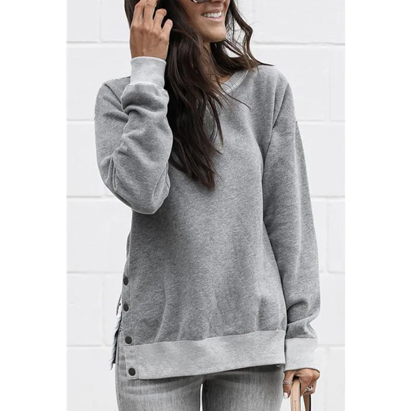 Basic Women Hoodies Round Neck Side Button Sweatshirt Tracksuits Long Sleeve Pullover Tops Sudadera Mujer Autumn Spring C430
Basic Women Hoodies Round Neck Side Button Sweatshirt Tracksuits Long Sleeve Pullover Tops Sudadera Mujer Autumn Spring C430
