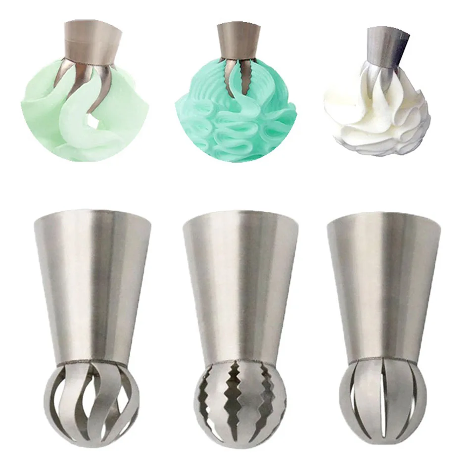 3Pcs/lot Stainless Steel Russian Ball Torch Pastry Nozzle Large Russian Icing Piping Nozzle Tips Cake Decoration Tools
3Pcs/lot Stainless Steel Russian Ball Torch Pastry Nozzle Large Russian Icing Piping Nozzle Tips Cake Decoration Tools