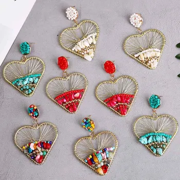 Statement Handmade Acrylic Crystal Stone Beaded Earrings For Women Fashion Bohemian Winding Metal Wire Heart Drop Earring
Statement Handmade Acrylic Crystal Stone Beaded Earrings For Women Fashion Bohemian Winding Metal Wire Heart Drop Earring