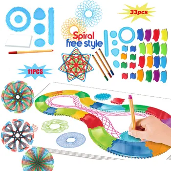 Brinquedo de Carro para Bebês com Luzes, Impulso e Ação para Crianças de 1, 2 e 3 Anos 10 PCS Spirograph Block Set Draw Spiral Design Educational Geometric Toys Baby Creative Shape Painting Ruler Rail Track