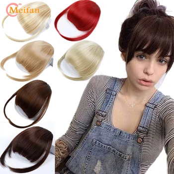 

MEIFAN Air Bangs Hair Clip in Extension Fake Fringe Natural False Hairpiece for Women Heat Resistant Synthetic Bangs