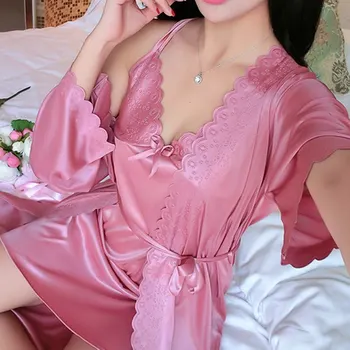 HEFLASHOR Sexy Nightdress+Robe Set Deep V Lace Sleepwear Women Lingerie Silk Satin Night Nightgown Sling Nightwear Home Dress
HEFLASHOR Sexy Nightdress+Robe Set Deep V Lace Sleepwear Women Lingerie Silk Satin Night Nightgown Sling Nightwear Home Dress