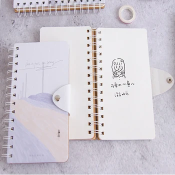 Button Notepad Flip Coil This Small Fresh Portable Spiral Notebook Diary Book Paper Sketch Book Office School Supplies Gift