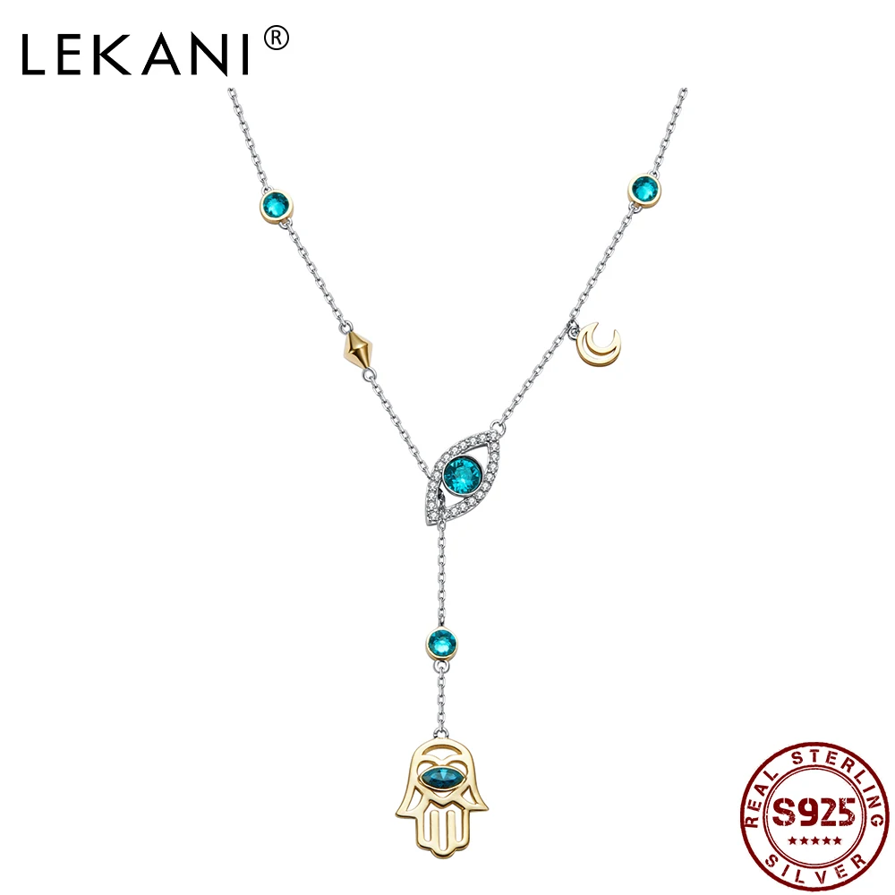 LEKANI 925 Sterling Silver Necklace Luxury Crystal Devil's Eye Moon And Hands Pendant Woman Jewelry Ins Choker Necklace 2020 
LEKANI 925 Sterling Silver Necklace Luxury Crystal Devil's Eye Moon And Hands Pendant Woman Jewelry Ins Choker Necklace 2020