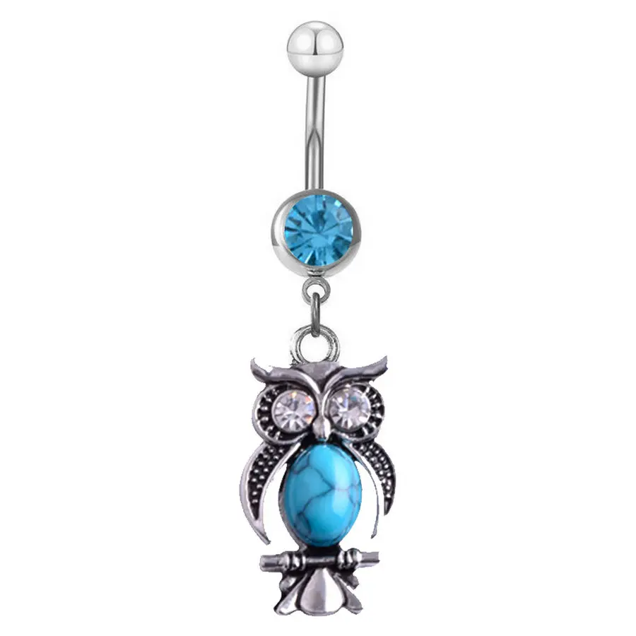 

10pcs/Lot Crystal Owl Pendant Navel Belly Ring for Woman Gift Piercing Ombligo