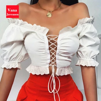 Sexy Slash Collar Lace-up Hollow Blouse Women Tops Solid Color Streetwear T Shirt Ruffle Design White Blouse Backless ropa mujer
Sexy Slash Collar Lace-up Hollow Blouse Women Tops Solid Color Streetwear T Shirt Ruffle Design White Blouse Backless ropa mujer