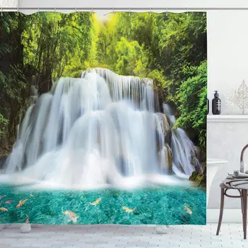 Waterfall Decor Collection, Clouds of Fog Rolling over Waterfall Trees Clear Pond Fish Tropic Pattern, Polyester Fabric Bathroom
Waterfall Decor Collection, Clouds of Fog Rolling over Waterfall Trees Clear Pond Fish Tropic Pattern, Polyester Fabric Bathroom