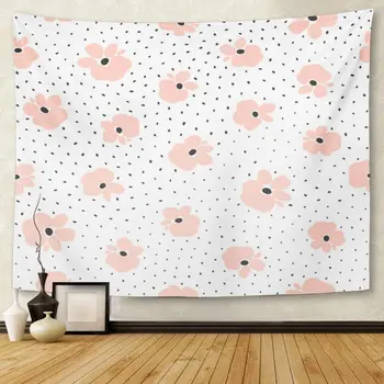 

Pink Dot Floral Watercolor Flower Abstract Baby Blush Chic Tapestry Wall Hanging for Living Room Bedroom Dorm 50x60 inches