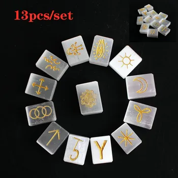 1 Set Natural Selenite Crystal Engraved Gypsy Symbol Witches Rune Set Palm Stone for Healing Runes Stone Meditation Divination
1 Set Natural Selenite Crystal Engraved Gypsy Symbol Witches Rune Set Palm Stone for Healing Runes Stone Meditation Divination