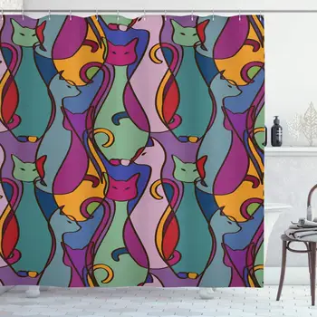 Cat Lover Decor Collection Pattern of Tribal Colorful African Cats Domestic Ethnic Geometric Design Polyester Fabric Bathroom
Cat Lover Decor Collection Pattern of Tribal Colorful African Cats Domestic Ethnic Geometric Design Polyester Fabric Bathroom
