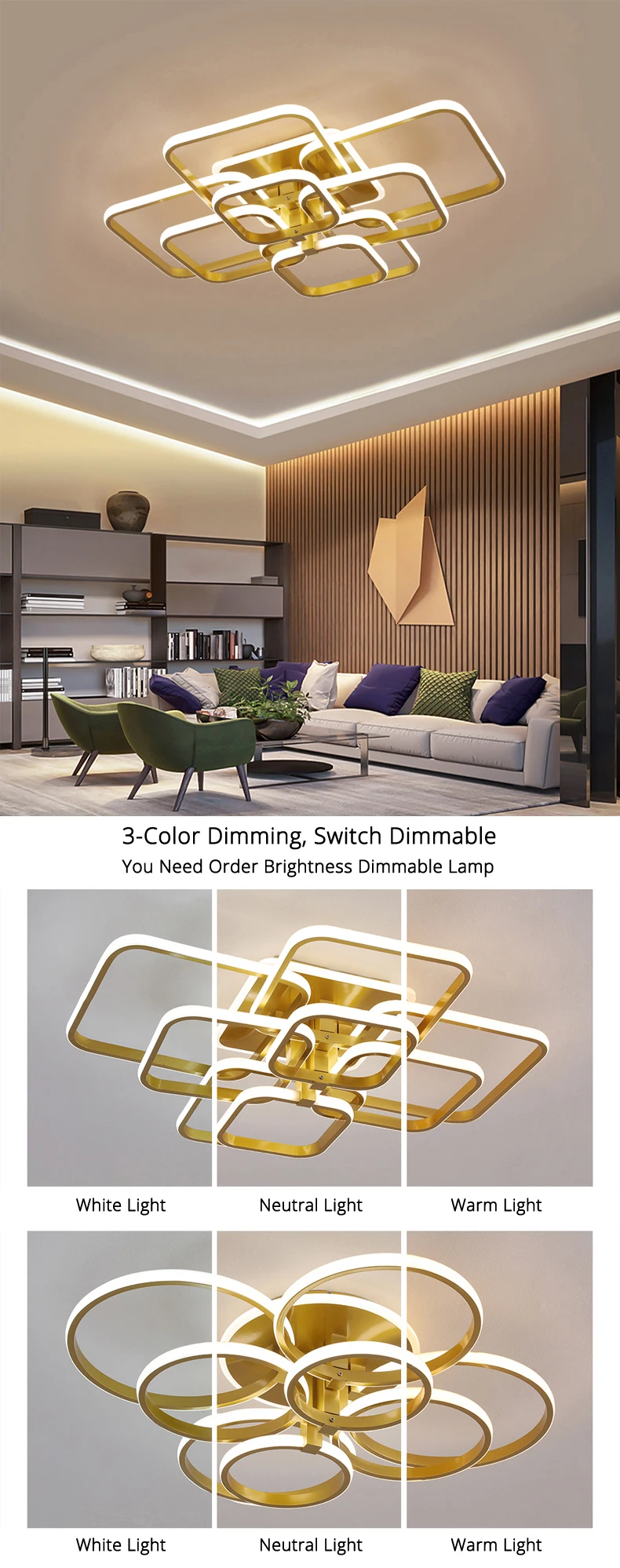 Square Circel Rings Ceiling Lights For Living Room Bedroom Home Modern Led Ceiling Lamp Fixtures lustre plafonnier dropshipping Square Circel Rings Ceiling Lights For Living Room Bedroom Home Modern Led Ceiling Lamp Fixtures lustre plafonnier dropshipping
