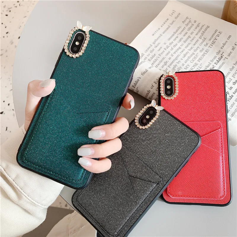 Роскошный милый кожаный кошелек для карт мягкий чехол со стразами iphone X XR XS 11 Pro Max