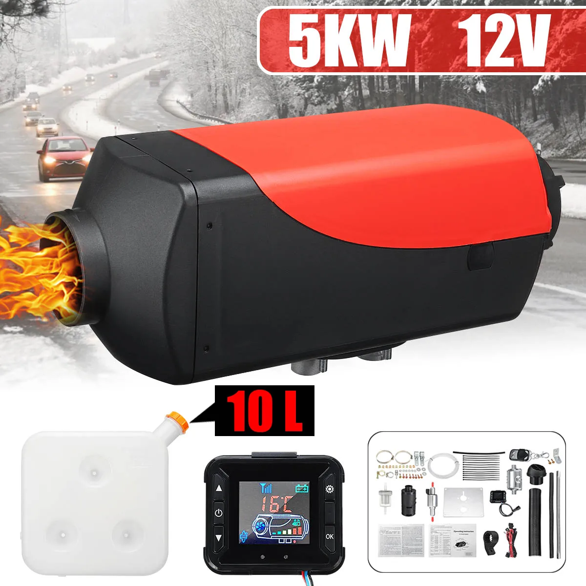12V 5KW Air Heater Tank 2x Vent,Duct, Thermostat Motorhome Car Heater With Remote LCD Digital Display for Boat Motorhome
12V 5KW Air Heater Tank 2x Vent,Duct, Thermostat Motorhome Car Heater With Remote LCD Digital Display for Boat Motorhome